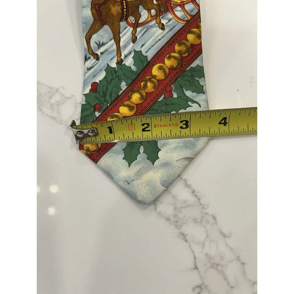 Vtg LANDS END SILK Mens TIE “SLEIGH RIDE TO GRANDMAS HOUSE” 3.5” Hand Sewn USA